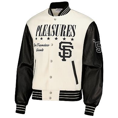 Men's PLEASURES White San Francisco Giants Full-Snap Varsity Jacket