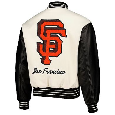 Men's PLEASURES White San Francisco Giants Full-Snap Varsity Jacket