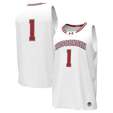Men's Under Armour #1 White Wisconsin Badgers Replica Basketball Jersey