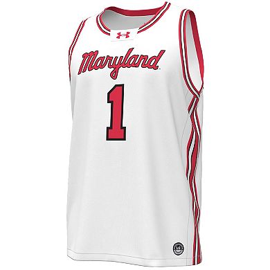 Men's Under Armour #1 White Maryland Terrapins Throwback Replica Basketball Jersey