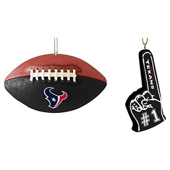The Memory Company Houston Texans Football & Foam Finger Ornament Two-Pack