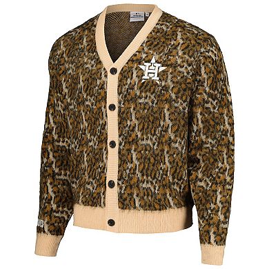 Men's PLEASURES Brown Houston Astros Cheetah Cardigan Button-Up Sweater