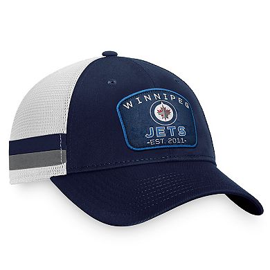 Men's Fanatics Branded Navy/White Winnipeg Jets Fundamental Striped Trucker Adjustable Hat