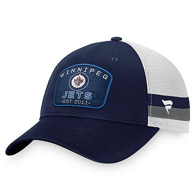 Men's Fanatics Branded Navy/White Winnipeg Jets Fundamental Striped Trucker Adjustable Hat