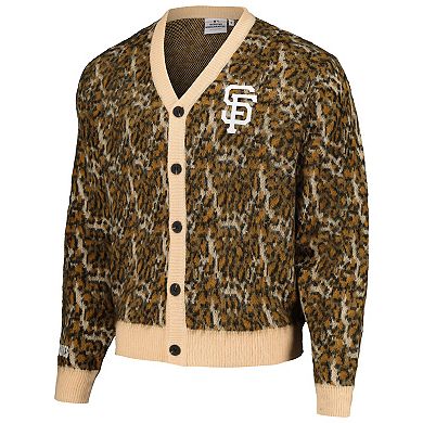 Men's PLEASURES Brown San Francisco Giants Cheetah Cardigan Button-Up Sweater