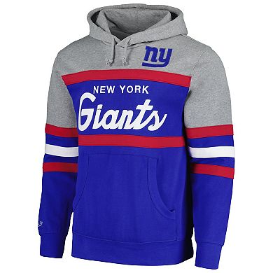 Men's Mitchell & Ness  Heather Gray/Royal New York Giants Big & Tall Head Coach Pullover Hoodie