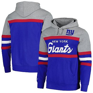 Men's Mitchell & Ness  Heather Gray/Royal New York Giants Big & Tall Head Coach Pullover Hoodie