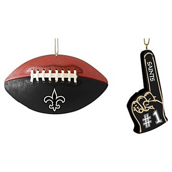 The Memory Company New Orleans Saints Football & Foam Finger Ornament Two-Pack