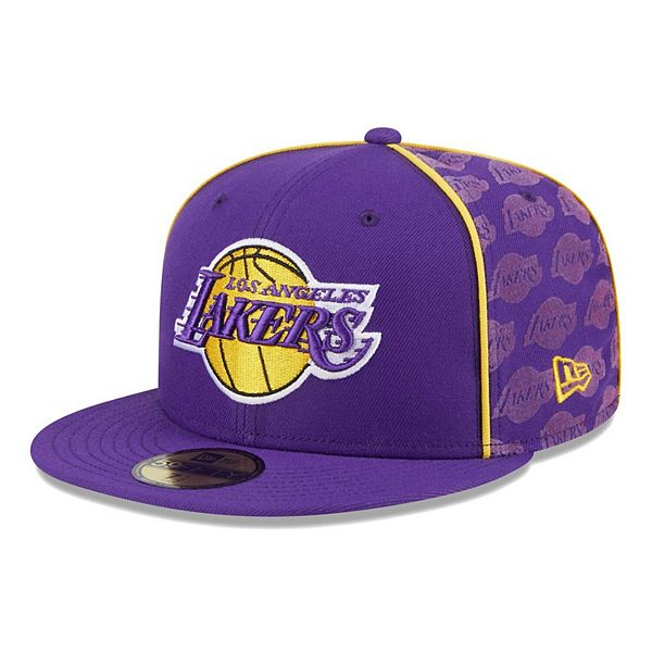 Men's New Era Purple Los Angeles Lakers Piped & Flocked 59fifty Fitted Hat