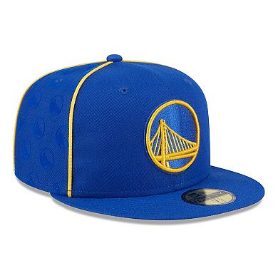 Men's New Era Royal Golden State Warriors Piped & Flocked 59Fifty Fitted Hat