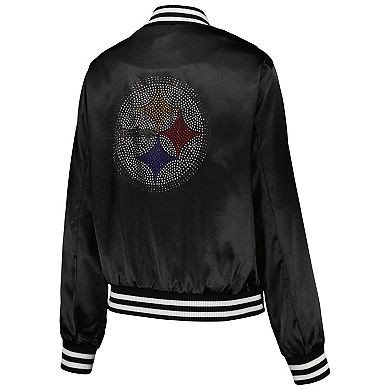 Women's Cuce  Black Pittsburgh Steelers Rhinestone Full-Zip Varsity Jacket