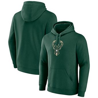 Men's Fanatics Branded Hunter Green Milwaukee Bucks Primary Logo Pullover Hoodie
