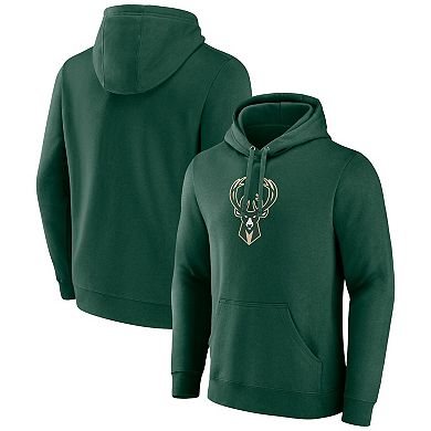 Men's Fanatics Branded Hunter Green Milwaukee Bucks Primary Logo Pullover Hoodie