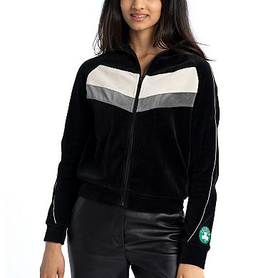 Women's Lusso Black Boston Celtics Nixie Chevron Color-Block Raglan Full-Zip Track Jacket
