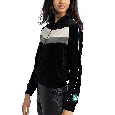 Women's Lusso Black Boston Celtics Nixie Chevron Color-Block Raglan Full-Zip Track Jacket