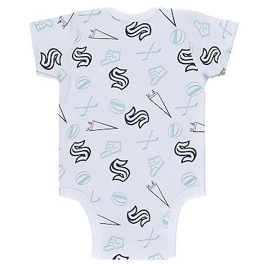 Newborn & Infant Gray/White/Navy Seattle Kraken Three-Piece Turn Me Around Bodysuit & Pants Set