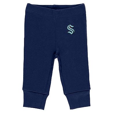 Newborn & Infant Gray/White/Navy Seattle Kraken Three-Piece Turn Me Around Bodysuit & Pants Set