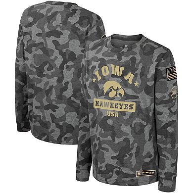 Youth Colosseum Camo Iowa Hawkeyes OHT Military Appreciation Dark Star Long Sleeve T-Shirt