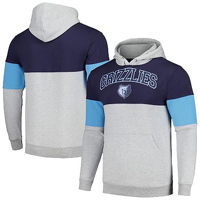 Men's Fanatics Branded Navy Memphis Grizzlies Contrast Pieced Pullover Hoodie