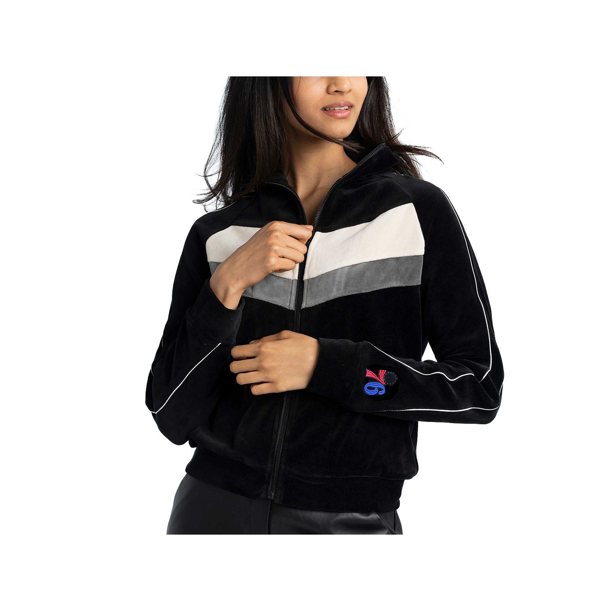 Womens Lusso Black Philadelphia 76ers Nixie Chevron Color-Block Raglan Ful
