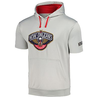 Men's Fanatics Branded Silver/Red New Orleans Pelicans Short Sleeve Pullover Hoodie