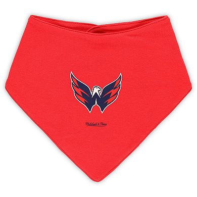 Infant Mitchell & Ness Red/Navy Washington Capitals Big Score 3-Pack Bodysuit, Bib and Bootie Set
