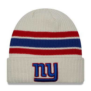 Men's New Era Cream New York Giants Team Stripe Cuffed Knit Hat