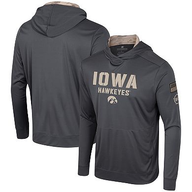 Men's Colosseum Charcoal Iowa Hawkeyes OHT Military Appreciation Long Sleeve Hoodie T-Shirt