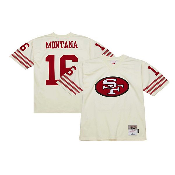 Men's Mitchell & Ness Joe Montana Cream San Francisco 49ers Chainstitch  Legacy Jersey