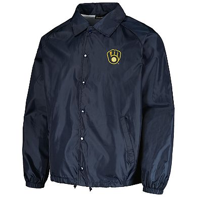 Men's Dunbrooke Navy Milwaukee Brewers Coach's Raglan Full-Snap Windbreaker Jacket