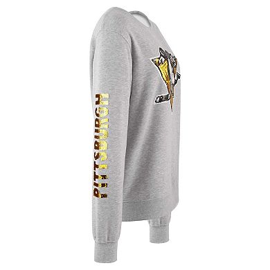 Women's Cuce Heather Gray Pittsburgh Penguins Sequin Pullover Sweatshirt