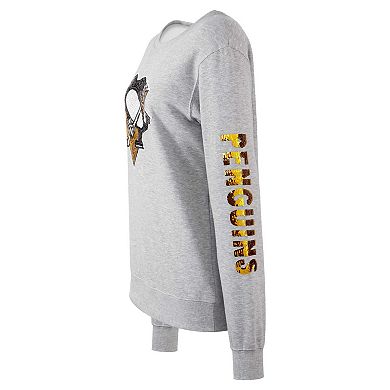 Women's Cuce Heather Gray Pittsburgh Penguins Sequin Pullover Sweatshirt