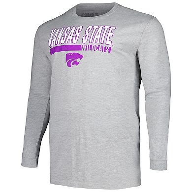 Men's Profile Gray Kansas State Wildcats Big & Tall Two-Hit Long Sleeve T-Shirt