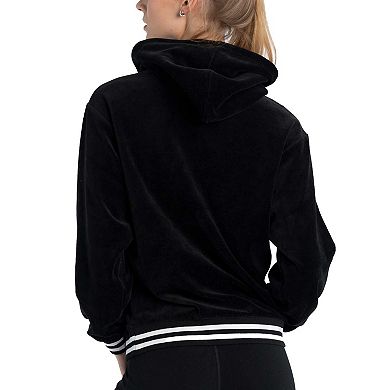 Women's Lusso Black Milwaukee Bucks Nellie Oversized Velour Pullover Hoodie