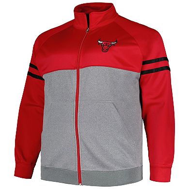 Men's Fanatics Branded Red/Heather Gray Chicago Bulls Big & Tall Pieced Stripe Raglan Full-Zip Track Jacket