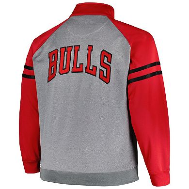 Men's Fanatics Branded Red/Heather Gray Chicago Bulls Big & Tall Pieced Stripe Raglan Full-Zip Track Jacket