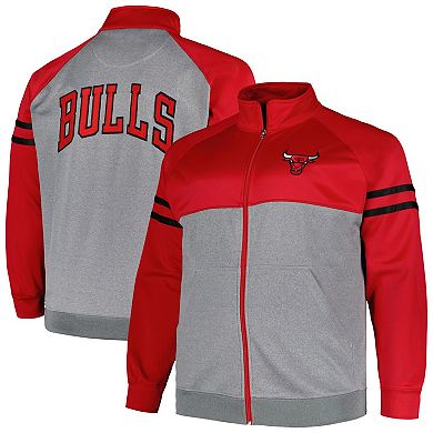 Men's Fanatics Branded Red/Heather Gray Chicago Bulls Big & Tall Pieced Stripe Raglan Full-Zip Track Jacket