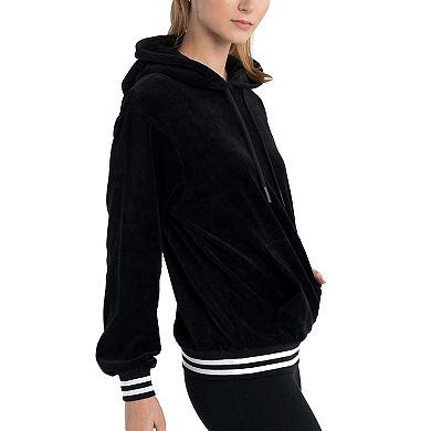 Women's Lusso Black New York Knicks Nellie Oversized Velour Pullover Hoodie