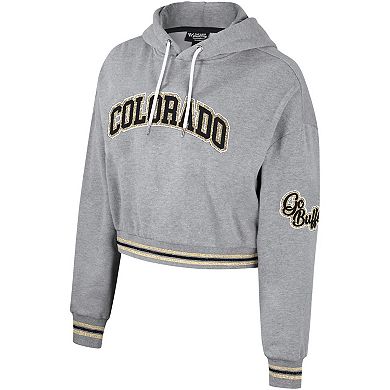 Women's The Wild Collective Heather Gray Colorado Buffaloes Cropped Shimmer Pullover Hoodie