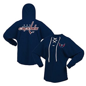 Women's Fanatics Branded Navy Washington Capitals Jersey Lace-Up V-Neck Long Sleeve Hoodie T-Shirt