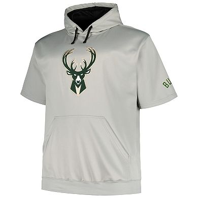Men's Fanatics Branded Silver Milwaukee Bucks Big & Tall Logo Pullover Hoodie