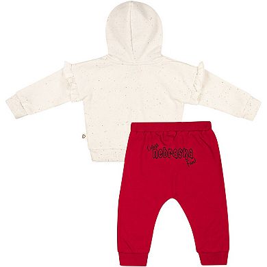 Girls Newborn & Infant Colosseum Natural/Scarlet Nebraska Huskers Pullover Hoodie & Fleece Pants Set