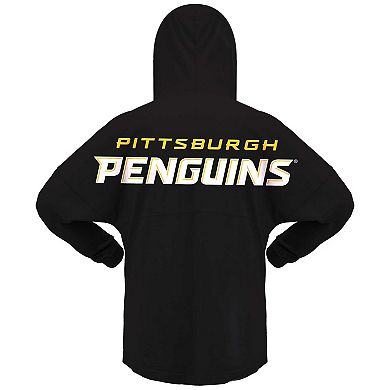 Women's Fanatics Branded Black Pittsburgh Penguins Jersey Lace-Up V-Neck Long Sleeve Hoodie T-Shirt