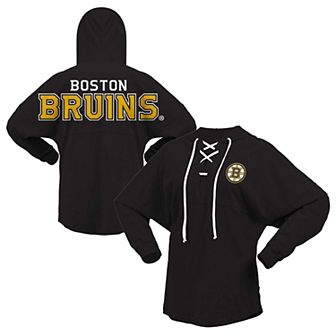 Women's Fanatics Branded Black Boston Bruins Jersey Lace-Up V-Neck Long Sleeve Hoodie T-Shirt