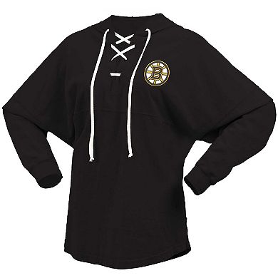 Women's Fanatics Branded Black Boston Bruins Jersey Lace-Up V-Neck Long Sleeve Hoodie T-Shirt