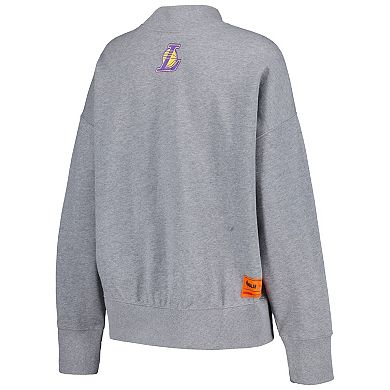 Women's Qore Gray Los Angeles Lakers Oversized Cozy Mock Neck Pullover Sweatshirt