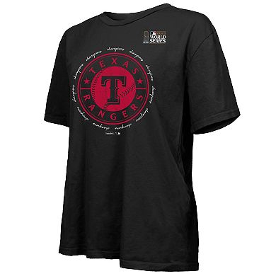 Women's Majestic Threads Black Texas Rangers 2023 World Series Champions Oversized T-Shirt