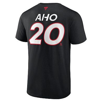 Men's Fanatics Branded Sebastian Aho Black Carolina Hurricanes Authentic Pro Prime Name & Number T-Shirt