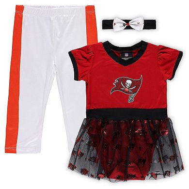 Girls Infant Red Tampa Bay Buccaneers Tailgate Game Day Bodysuit with Tutu, Headband & Leggings Cheerleader Set