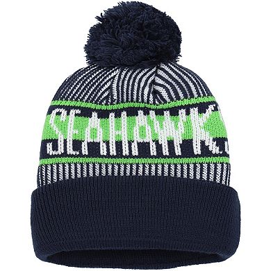 Youth New Era College Navy Seattle Seahawks Striped Cuffed Knit Hat with Pom